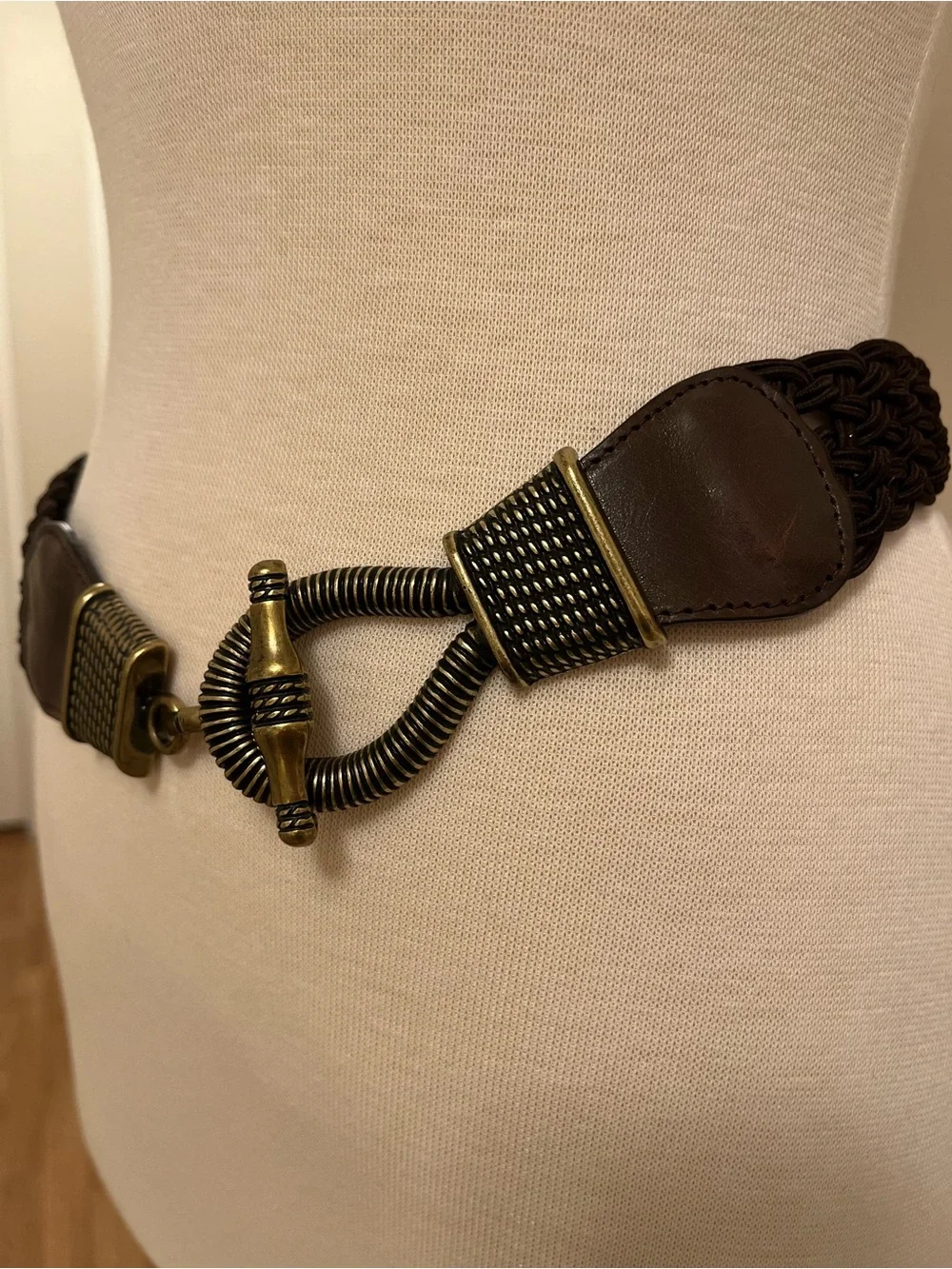 Another Line Espresso Woven Belt with Bronze Hook Buckle